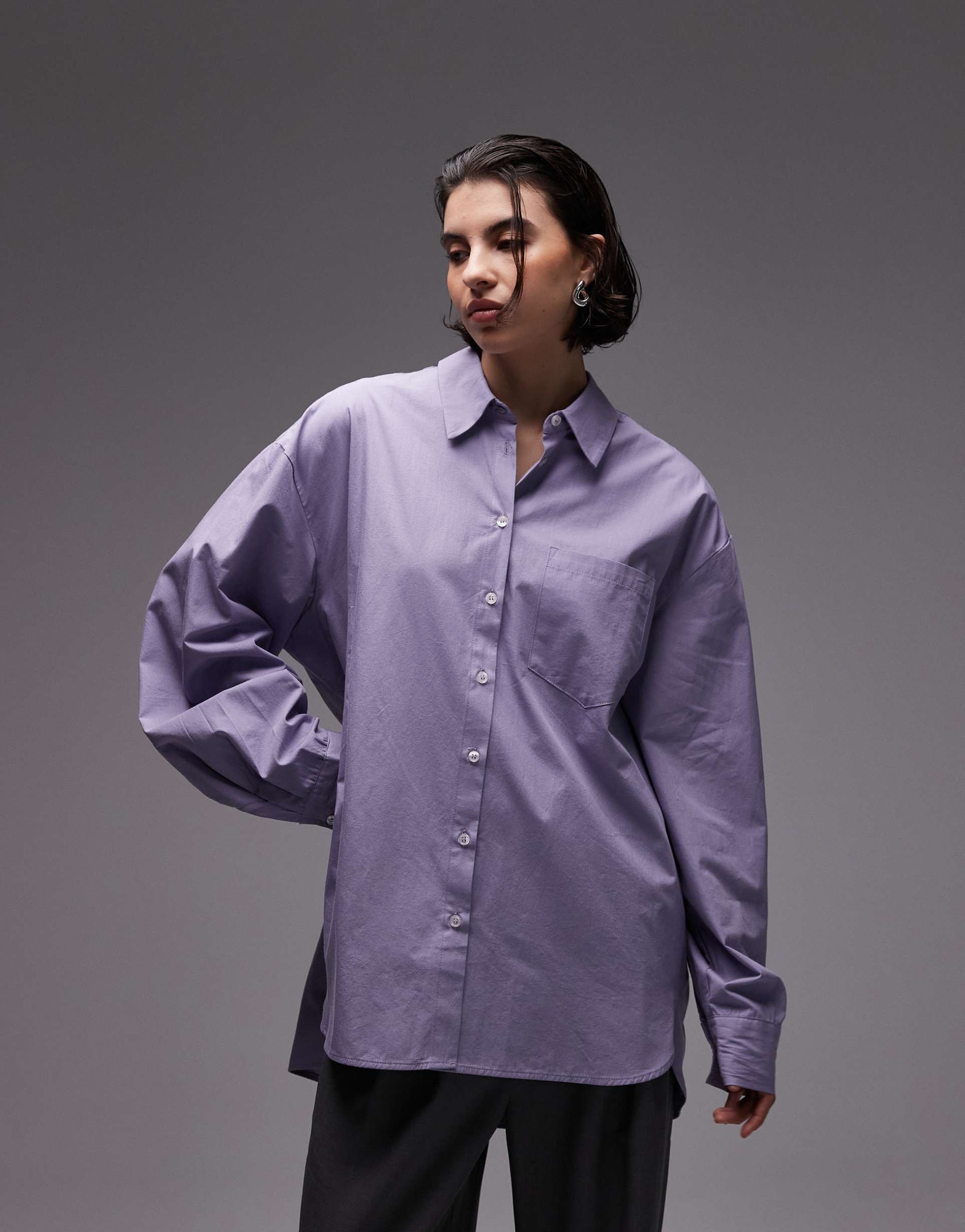 asos design oversized shirt with tab back detail in purple