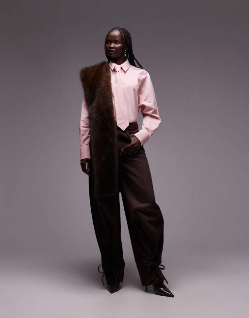 ASOS DESIGN oversized shirt with tie in pink, 2 of 4