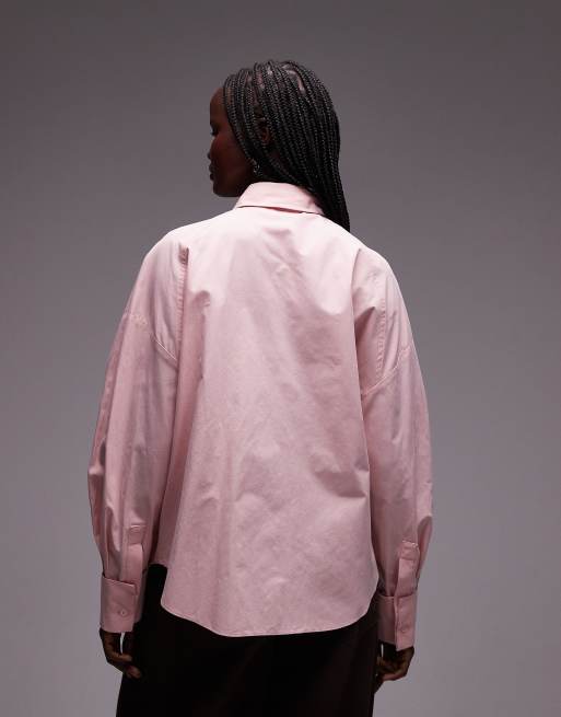 ASOS DESIGN oversized shirt with tie in pink, 4 of 4