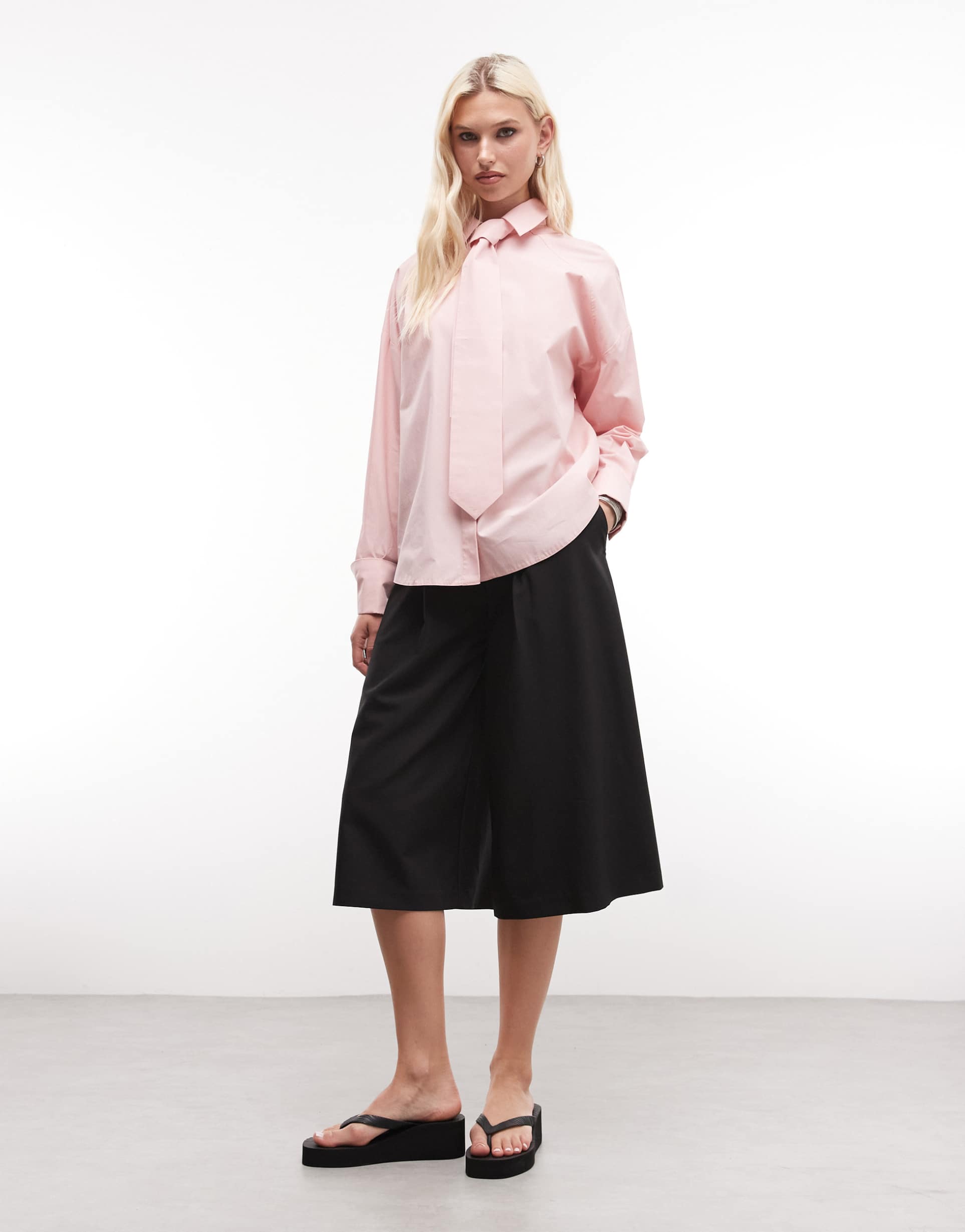 asos design oversized shirt with tie in pink