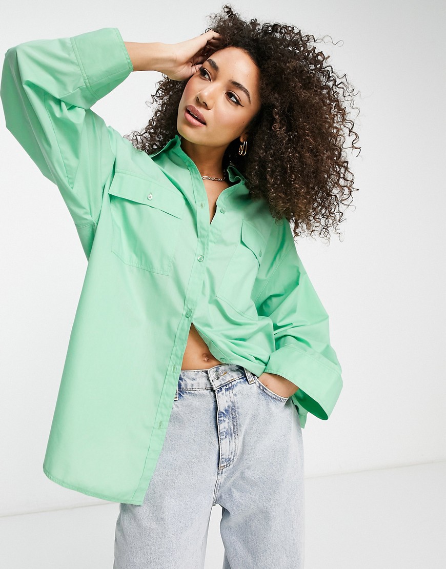 ASOS DESIGN oversized shirt with wide cuff detail in green