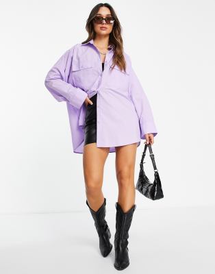 ASOS DESIGN oversized shirt with wide cuff detail in lilac