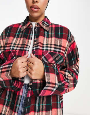 ASOS DESIGN oversized shirt with wide cuff detail in red plaid | ASOS