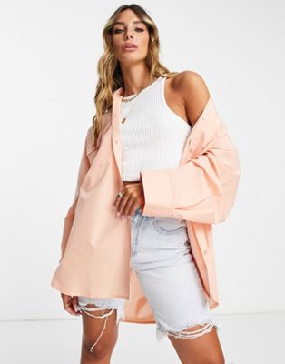 ASOS DESIGN oversized shirt with wide cuff detail in watermelon