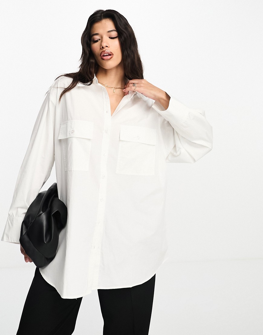 ASOS DESIGN oversized shirt with wide cuff detail in white