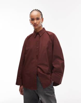 Asos Design Oversized Shirt With Wide Sleeves In Brown