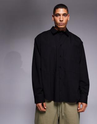 Asos Design Oversized Shirt With Workwear Pocket In Black