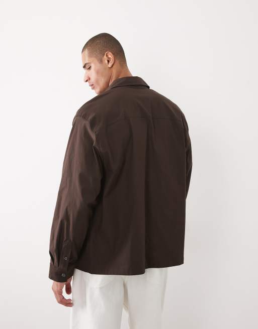ASOS DESIGN oversized shirt with workwear pockets in brown, 5 of 5
