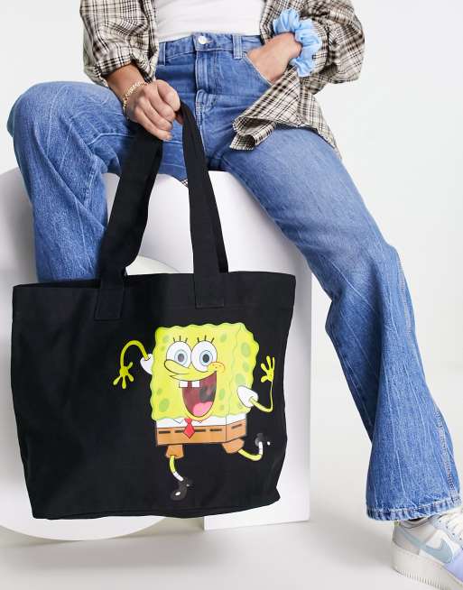 ASOS DESIGN - Oversized shopper met SpongeBob in zwart 