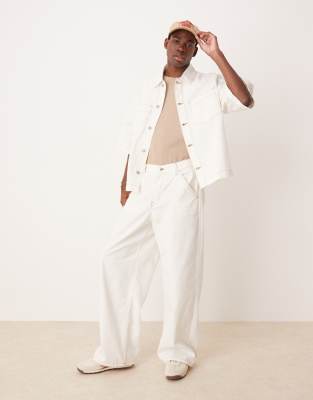Asos Design Oversized Short Sleeve Denim Shirt With Patch Pockets