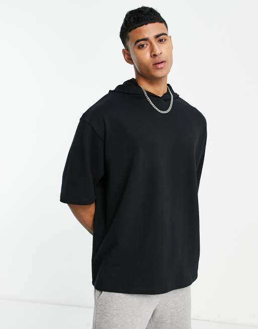 ASOS DESIGN short sleeve hoodie in black