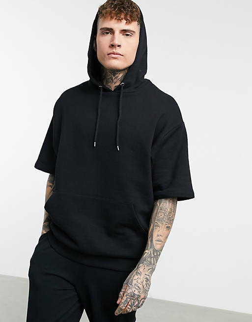 ASOS DESIGN oversized short sleeve hoodie in black | ASOS
