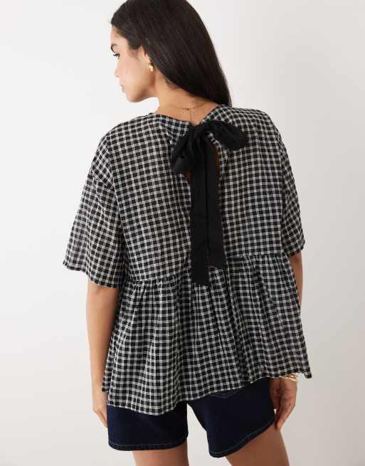 ASOS DESIGN oversized short sleeve peplum co-ord top in check, 3 of 4