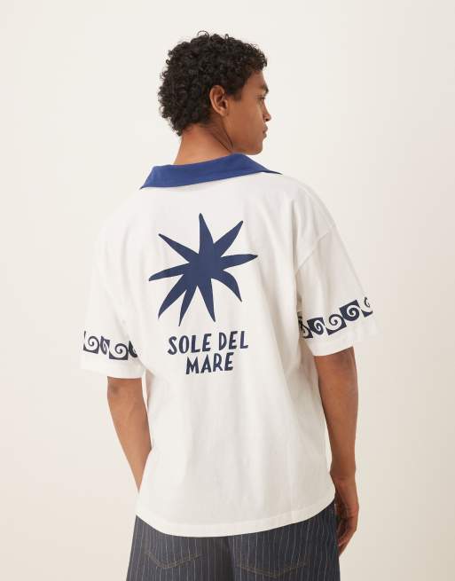 ASOS DESIGN oversized short sleeve polo shirt with embroidery in white