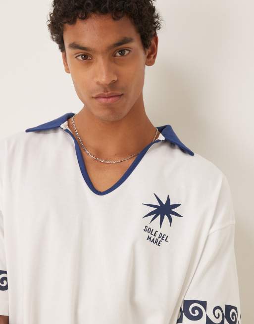 ASOS DESIGN oversized short sleeve polo shirt with embroidery in white
