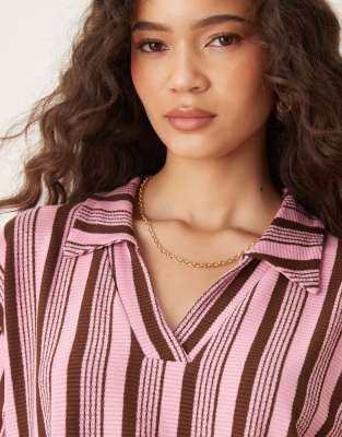 Asos Design Oversized Short Sleeve Rugby Top In Pink