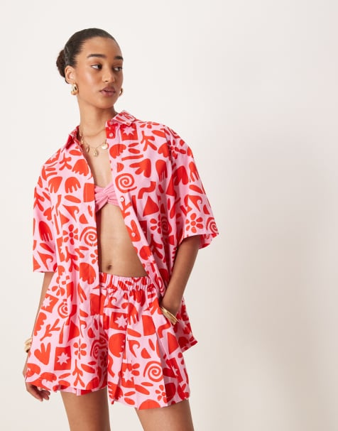 ASOS DESIGN oversized short sleeve shirt co-ord in arty print - view 1