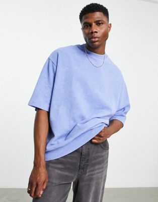 ASOS DESIGN oversized short sleeve sweatshirt in blue acid wash
