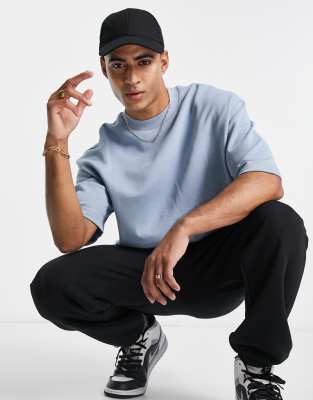 ASOS DESIGN oversized short sleeve sweatshirt in blue - ASOS Price Checker
