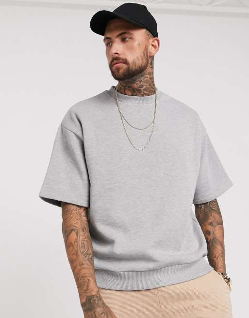 ASOS DESIGN oversized short sleeve sweatshirt in grey marl | ASOS