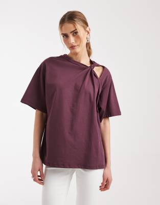 Asos Design Oversized Short Sleeve T-shirt With Knot Detail In Purple