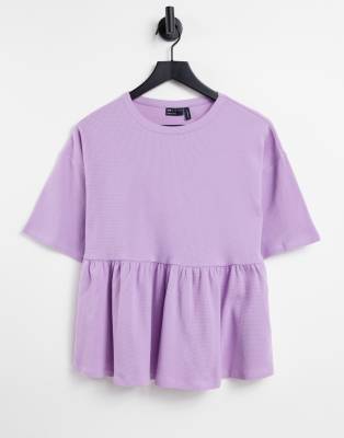 ASOS DESIGN oversized short sleeve waffle smock in lilac