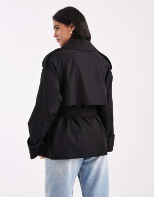Asos Design Oversized Short Trench Coat With Belt In Black