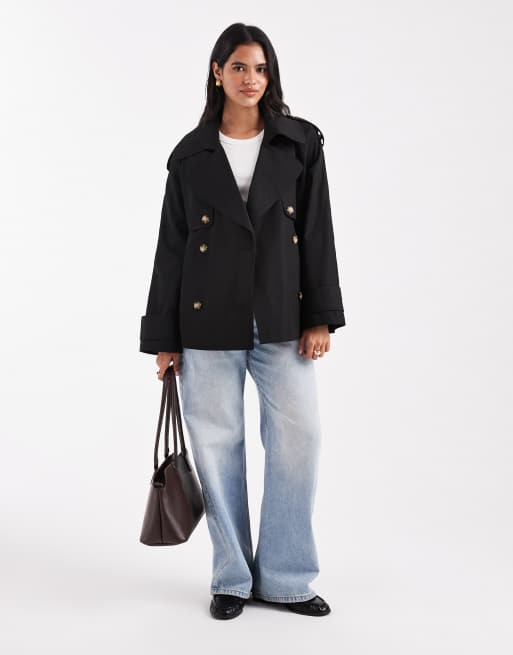 ASOS DESIGN oversized short trench coat with belt in black