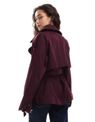 Asos Design Oversized Short Trench Coat With Belt In Red