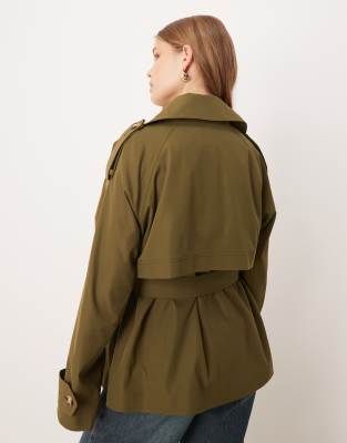 Asos Design Oversized Short Trench Coat With Belt In Green