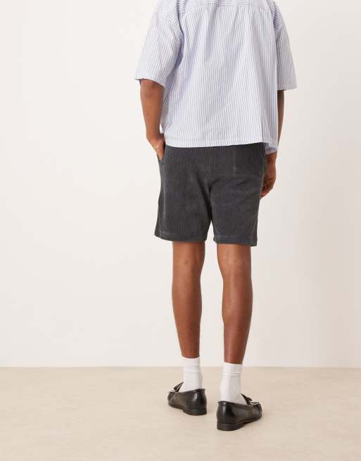 ASOS DESIGN - Oversized short van geribbeld velours in grijs, 3 van 5