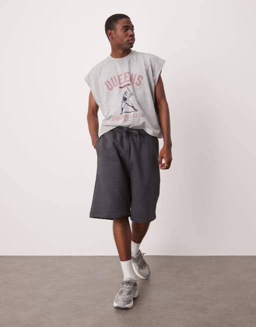 ASOS DESIGN - Oversized short van premium 400gsm zware stof in antracietgrijs