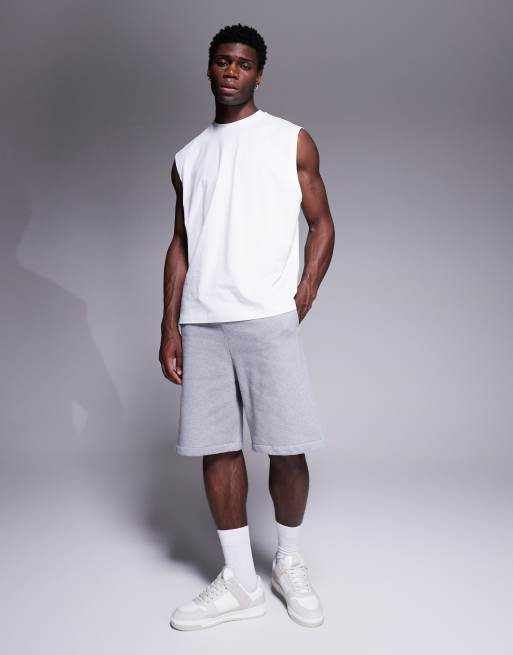 ASOS DESIGN - Oversized short van premium 400gsm zware stof in gemêleerd grijs