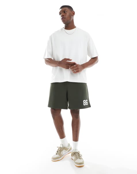 ASOS DESIGN oversized short with number print in dark green - view 1