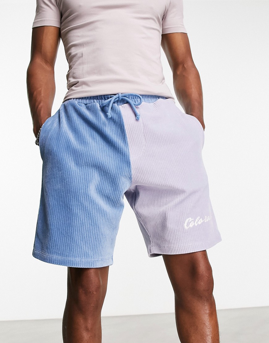 ASOS DESIGN oversized shorts in blue ribbed velour with embroidery-Multi
