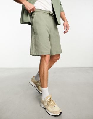 ASOS DESIGN oversized shorts in khaki green waffle - ASOS Price Checker