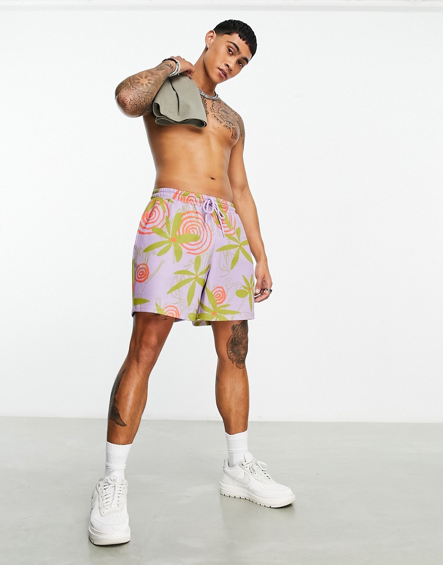 ASOS DESIGN oversized shorts in surf all over print-Multi