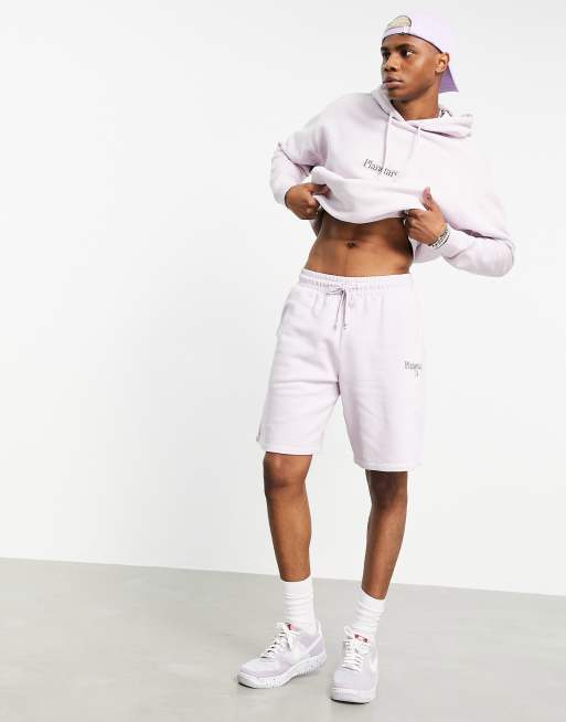 ASOS DESIGN oversized shorts in washed lilac cotton with text print PURPLE part of a set