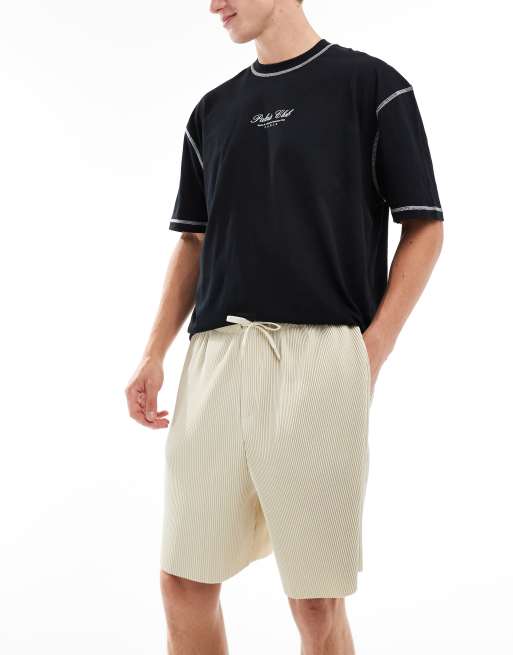 ASOS DESIGN - Oversized shorts med plisseret tekstur i beige