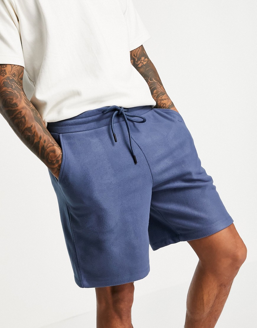 ASOS DESIGN - Oversized shorts van poolfleece in blauw