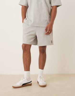oversized shorts with embroidery in gray heather - part of a set