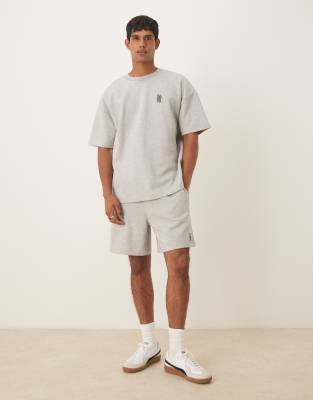 Asos Design Oversized Shorts With Embroidery In Gray