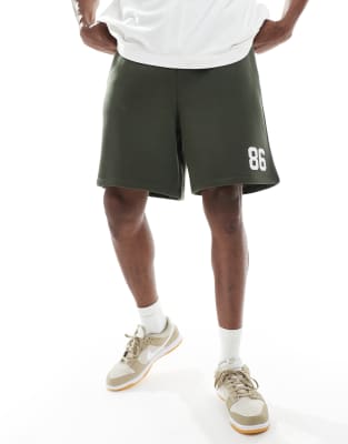 Asos Design Oversized Shorts With Number Print In Green