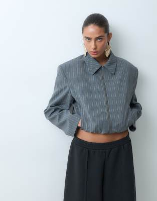 Asos Design Oversized Shoulder Bomber Jacket In Gray