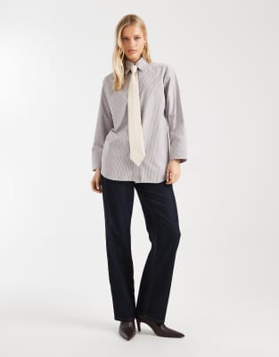 Asos Design Oversized Shoulder Pads Shirt With Satin Necktie In Multi