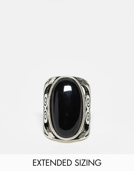 ASOS DESIGN - Oversized signetring med sort sten og poleret, sølvfarvet finish