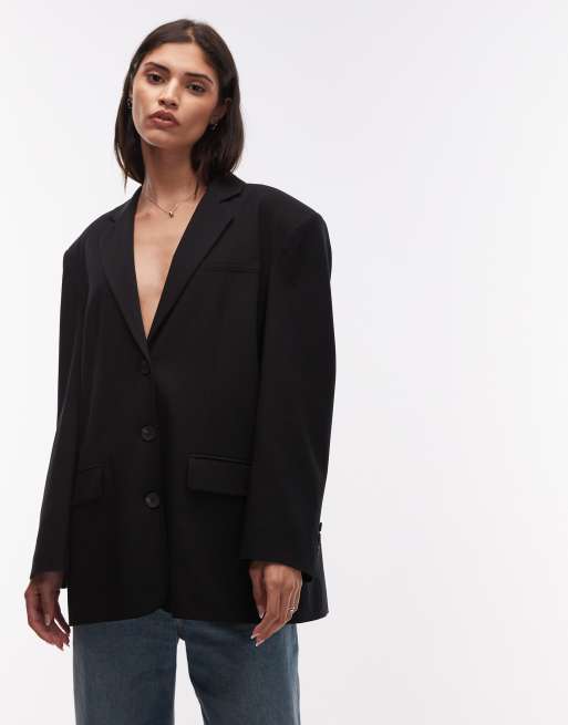 ASOS DESIGN oversized single breasted blazer in black, 3 of 4