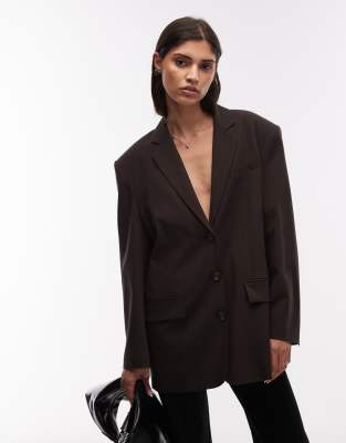 Asos Design Oversized Single Breasted Blazer In Brown