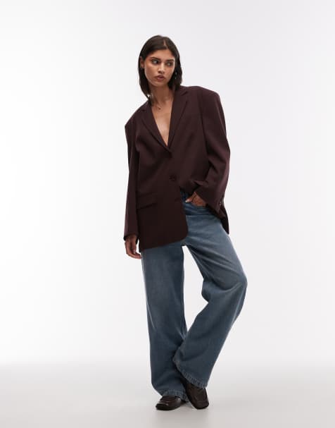 ASOS DESIGN oversized single breasted blazer in plum - view 1