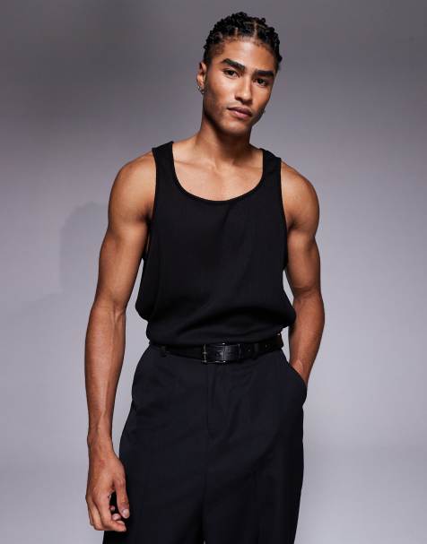 ASOS DESIGN oversized singlet in black textured rib - view 1